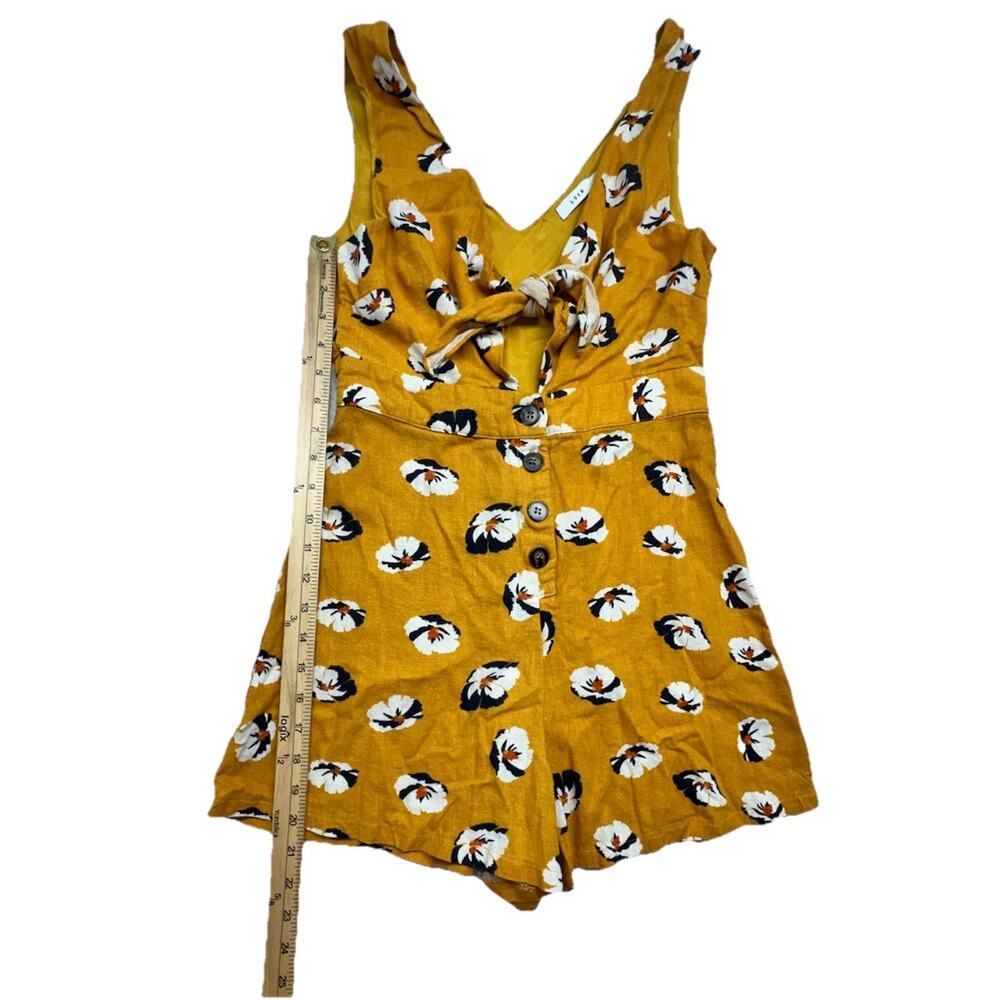 LUSH Womens Size Small Yellow Romper Knot Linen Front Shorts Boho Beach - Picture 3 of 10